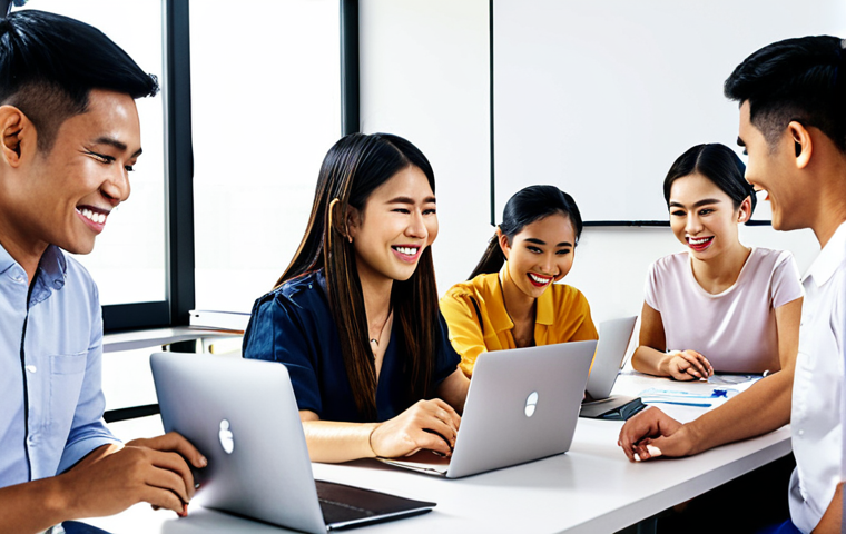 ** A diverse group of Thai professionals smiling and collaborating on a Google Docs document on their laptops in a modern office. The atmosphere is bright and productive. Google Workspace logo subtly visible.

**