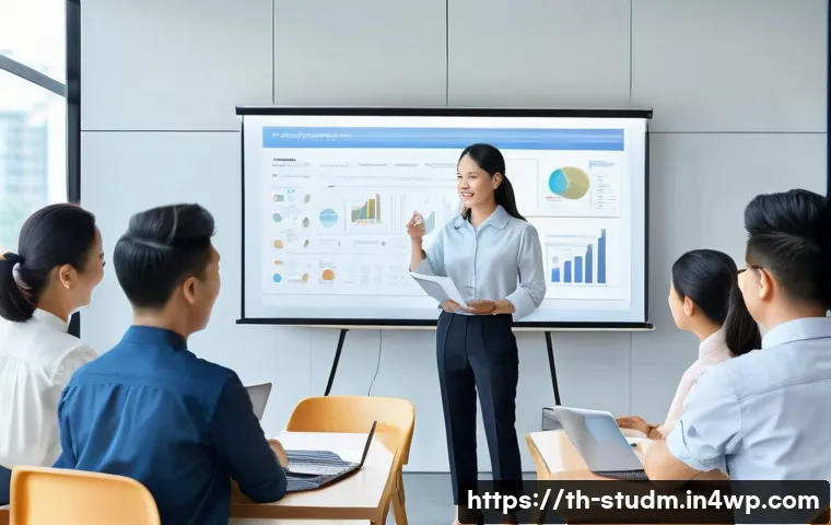 적시 학습 자원 활용을 위한 직무 맞춤형 교육 - A modern corporate training workshop scene in a bright, spacious office with diverse Thai employees ...