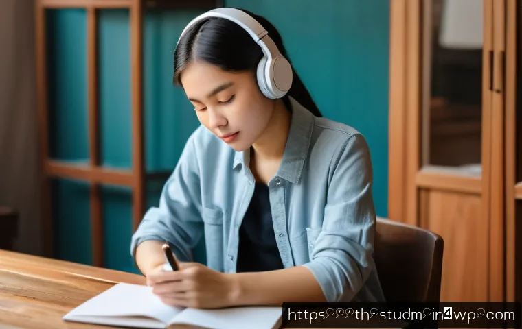 적시 학습 자원 활용에 대한 사용자 피드백 - A focused young Thai adult woman sitting comfortably at a wooden desk in a quiet, cozy room with sof...