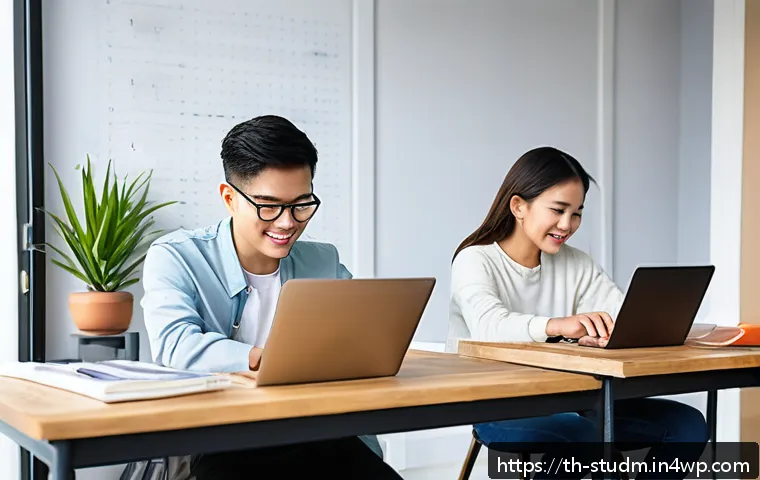 적시 학습 자원 플랫폼 비교 - A modern Thai online learning environment showcasing a diverse group of adult students studying on l...
