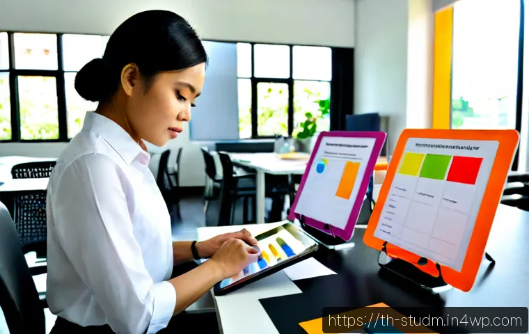 Home 17 적시 학습 자원 활용을 위한 전략적 목표 설정 - Photorealistic Thai business professional at a bright modern workspace in Bangkok, thoughtfully arra...